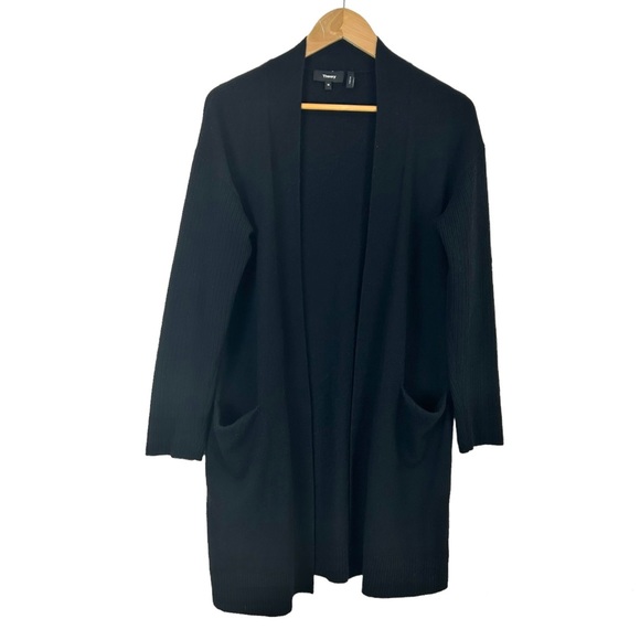 Theory Cashmere Rib Sleeve Black Open Front Cardigan in size Medium - Picture 2 of 11